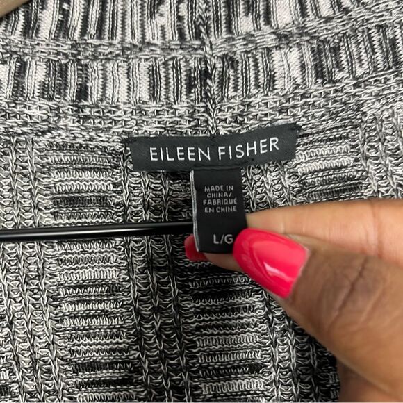 Eileen‎ Fisher Women Silk Linen Cardigan Sweater Large Black White Open Front - Picture 5 of 7